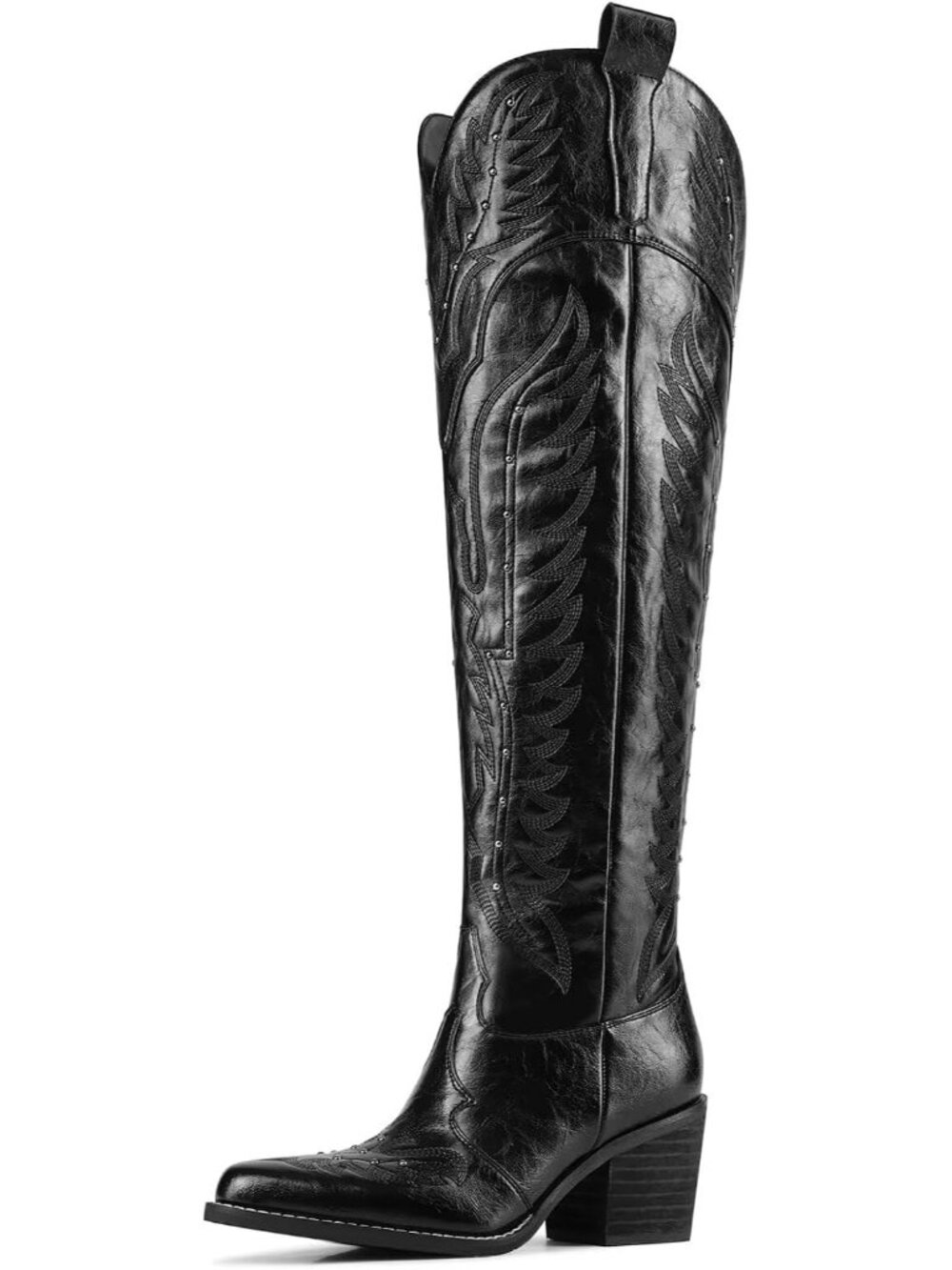 👢Women's Black Cowgirl Boots Over the Knee Western Boots Wide Calf Chunky Heel
